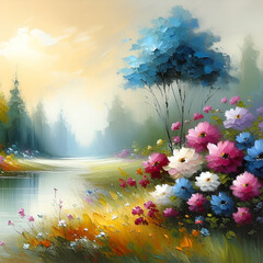 Flowers, oil paintings landscape
