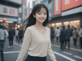 繁華街にいる女性