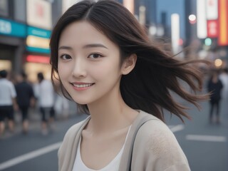 繁華街にいる女性