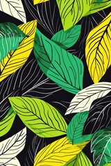Black Background With Green and Yellow Leaves
