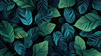 Assorted Green Leaves on Black Background