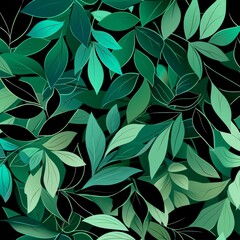 Assorted Green Leaves on Black Background