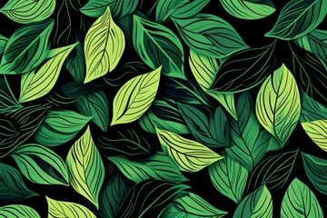 Green Leaves Cluster on Black Background