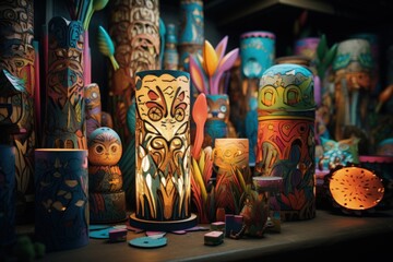 Fototapeta premium Toilet roll tube crafts for Easter decor.