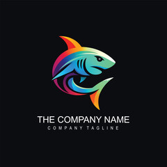 A colorful fish logo on a black background