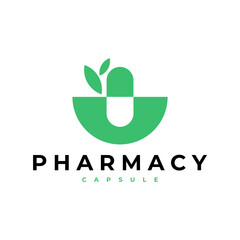 PHARMACY CAPSULE STORE SHOP MEDICINE LOGO VECTOR ICON ILLUSTRATION