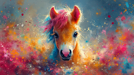 detailed illustration of colorful baby horse - obrazy, fototapety, plakaty