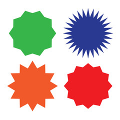 Collection of icons badges starburst, sunburst, label, sticker. 4 different types and differebt colors. Design elements. Vector illustration