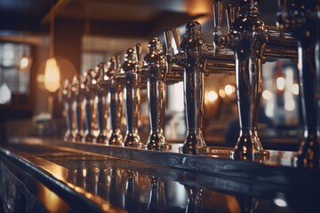 Vintagestyle craft beer taps in a pub.