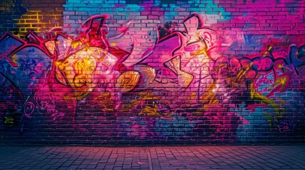 Colorful Graffiti Covers Brick Wall