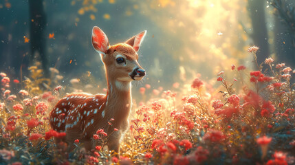 Fototapeta premium printed illustration of cute deer in the field