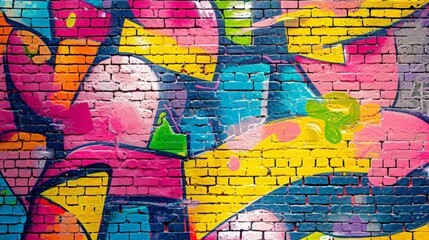 Fototapeta premium Colorful Graffiti Adorns Brick Wall.