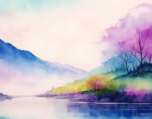 Watercolor Landscape Natural Abstract Handprint Background  