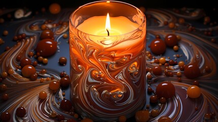 A top view of a melting candle with wax pooling and solidifying in fascinating textures and patterns