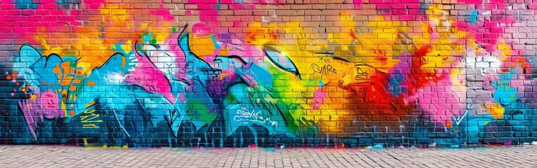Fototapeta premium Colorful Painting Adorning Brick Wall