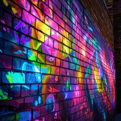 Colorful Light Painted on Brick Wall
