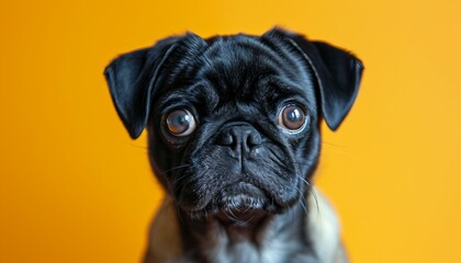 adorable and expressive face of a Pug against a radiant yellow background, showcasing the breed's irresistible cuteness, Pug on  yellow background