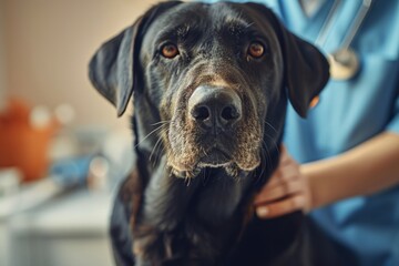 Dog in a veterinarian's office during a doctor's appointment. AI generative