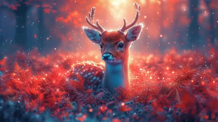 Tuinposter cute colored baby deer printed illustration © Adja Atmaja