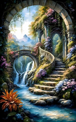Obraz premium Waterfall In The Garden