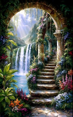Fototapeta premium Waterfall In The Garden