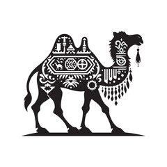 Boundless Wanderlust: Camel Silhouette Set Embarking on a Boundless Journey Across Desert Horizons - Camel Illustration - Camel Vector
