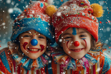 Fototapeta premium Children having fun with clown costume at carnival
