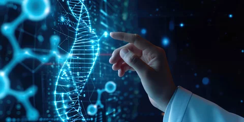 Fotobehang Doctor touching icon DNA. Digital healthcare and medical diagnosis of patient with network connection on modern interface. Healthcare and medical concept © piai