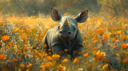 Fototapeten detailed illustration of a print of cute rhino © Adja Atmaja
