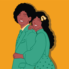 Vector illustration of a young dark-skinned couple in love