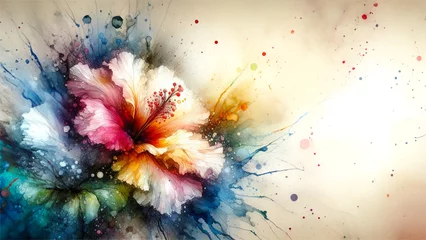 Fotobehang Abstract paint flower colorful petals by liquid fluid splash watercolor alcohol ink isolated on white background © Stima