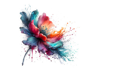 Abstract paint flower colorful petals by liquid fluid splash watercolor alcohol ink isolated on white background