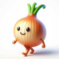 Obraz premium 3D funny cartoon of an onion. Agriculture, vegetables and healthy food. AI generated
