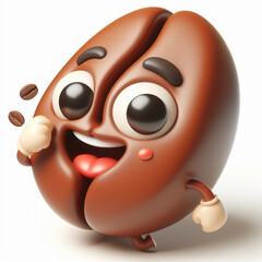 3D funny cartoon of a coffee bean. Agriculture and healthy drinks. AI generated