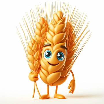 recommend clip art: 3D funny cartoon of an ear of wheat. Agriculture and healthy food. AI generated