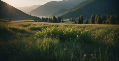 Stunning nature with vegetation, trees, and mountains. Generative AI - obrazy, fototapety, plakaty