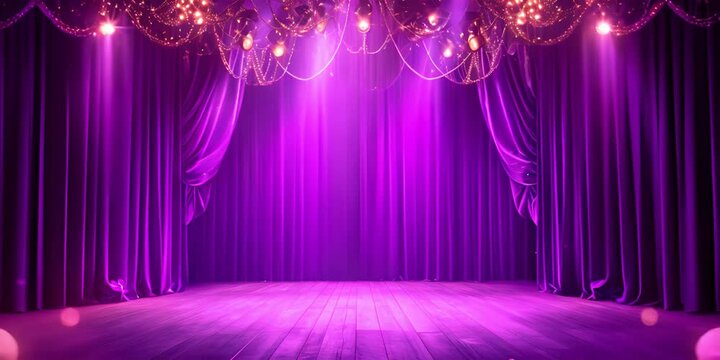 Purple stage with curtains and light effects. 