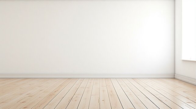 Rendering of a white wall view, illustration of an antique wooden floor interior, White empty room interior. The inside of the background. Nordic house interior.empty wall for writing