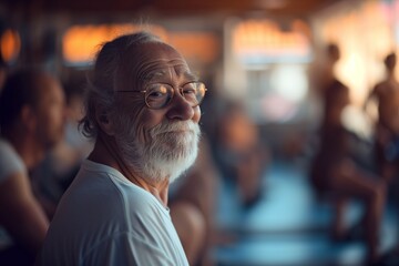 Fototapeta premium Elderly Man Focused on Gym Workout