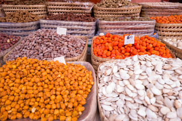 dried fruits and nuts in market
