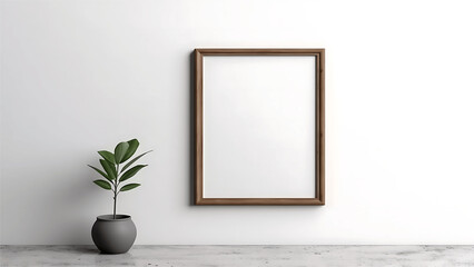 3d render of blank picture frame mockup in interior background.