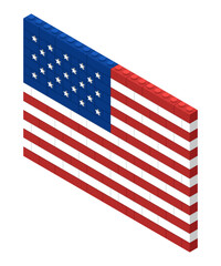 Isometric construction USA flag for presidential elections or Independence day. Isolated vector on transparent background.