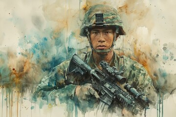 Philippines soldier Illustration. Modern soldier of Philippines by watercolor colors Illustration