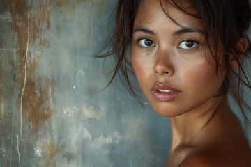 Filipino woman portrait close up from history of Philippines realistic detailed photography texture. Filipino girl. Horizontal format - obrazy, fototapety, plakaty