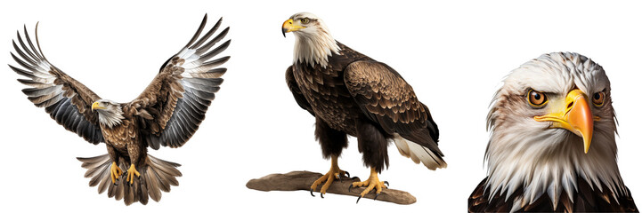 Set of eagles isolated on transparent or white background