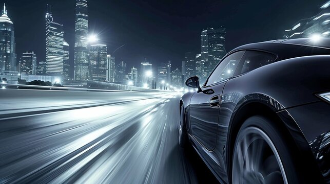 High-Speed Sports Car Racing Through the Urban Night. Generative ai