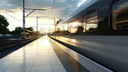 Modern High-Speed Train at the Station at Sunset. Generative ai