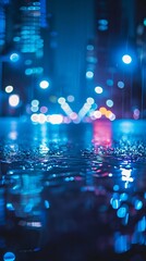 Rainy Night in the City with Reflective Bokeh Lights. Generative ai