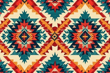 Aztec Fiesta: Southwestern Navajo Country Pattern Creating a Colorful and Repeatable Image - obrazy, fototapety, plakaty