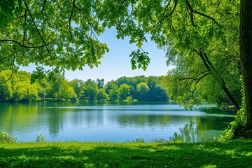 beautiful green park with lake